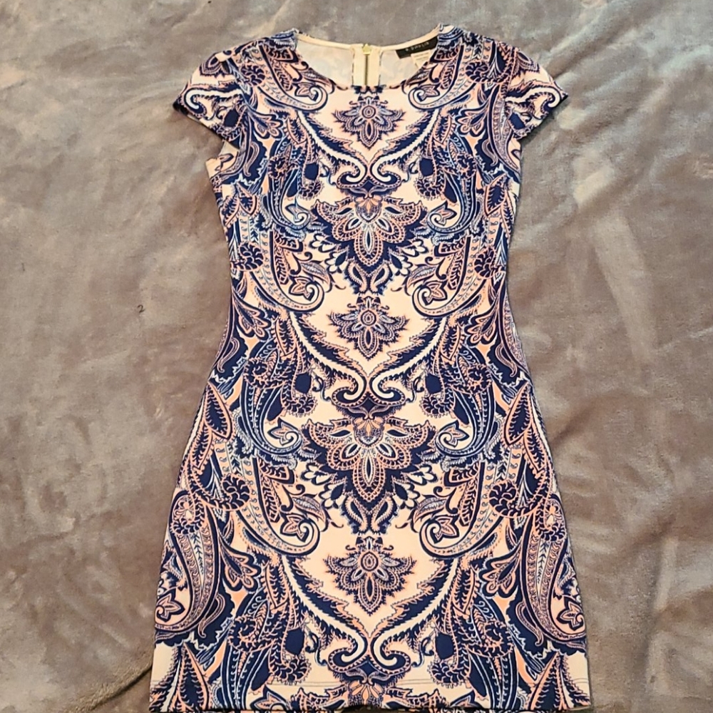 Blue and pink paisley printed dress
